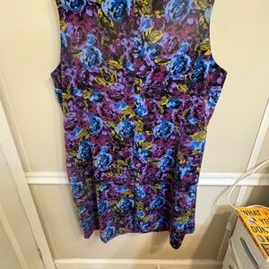 Jessica London Vibrant  midi Floral Dress - Purple, Blue, Yellow